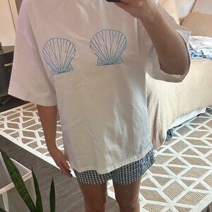 BACHELORETTE Outfit - Peppermayo Seashell Tee + Gingham Blue Shorts